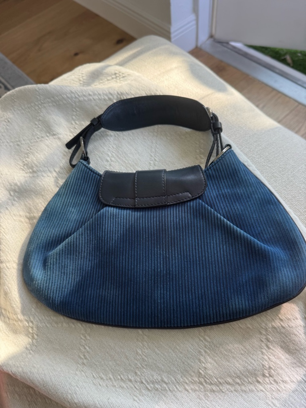Dior Vintage Blue Corduroy Saddle Shoulder Bag 2005 Rare w/COA - Picture 11 of 16